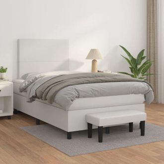 vidaXL Vidaxl - Cama Box Spring Con Colch&oacute;n Cuero Sint&eacute;tico Blanco 120x200 Cm