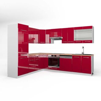 Vicco Cocina Esquinera Fame-line, Burdeos Brillo Intenso/blanco, 227 X 287 Cm, Et Roble