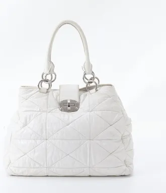 Miu Miu White Leather Handbag Shoulder Bag Tote Bag (Pre-Owned)