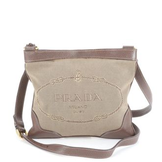 Prada Brown Canvas Leather Shoulder Bag (Pre-Owned)