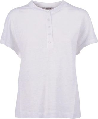 KANGRA Serafino in Jersey di Lino con Bottoni - Dames - T-shirts - Wit - M - Linnen - Tops