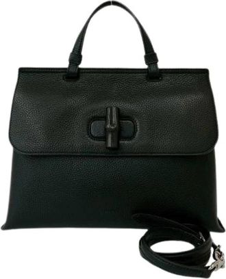 Gucci Pre-owned Daily Bamboo Leather 2way bag - Dames - Vintage Handtas - Zwart - ONE Size - Leer - Vintage