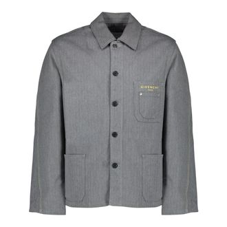 Givenchy Embroidered Herringbone Denim Jacket - male - Givenchy - Denim Jackets - Gray - M - Jackets