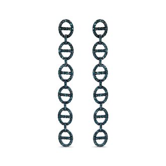 House of Brilliance Sterling Silver 1.0 Cttw Blue Diamond Linked Circle Drop Earrings