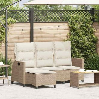 vidaXL Divano da Giardino Reclinabile con Cuscini a l Beige Polyrattan - Vidaxl