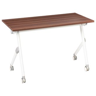 Beliani Escritorio Rectangular Moderno Plegable Con Ruedas Mesa M&oacute;vil Port&aacute;til 120 X 60 Cm Estructura De Metal Marr&oacute;n Oscuro Y Blanco Bendi