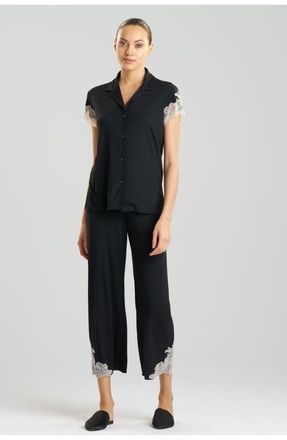 Natori Luxe Shangri-La Notch PJ Set in Black W/cocoon at Nordstrom, Size X-Large