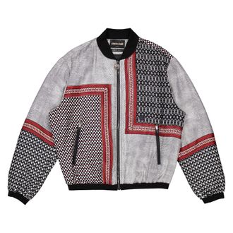 Roberto Cavalli Mens Carmine / Black Chain Foulard Print Silk Bomber Jacket, Brand Size 50 (US Size 40)