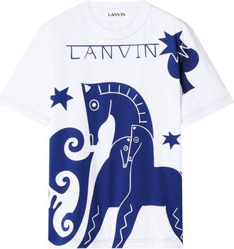 Lanvin Graphic Print Round Neck T-Shirt with Tonal Topstitching