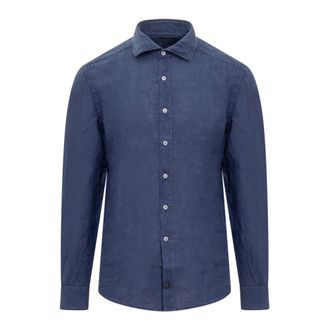 Fay Casual Shirts, male, Blue, Size: 2XL Long-sleeved Shirt