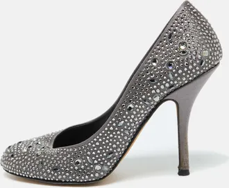 Gina Dark Grey Satin Crystal Embellished Pumps