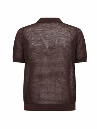 Tagliatore Pointelle Knit Cotton Shirt - Brown