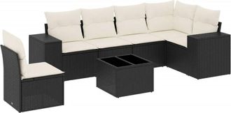 vidaXL Set De Comedor De Jard&iacute;n 7 Pzas Y Cojines Rat&aacute;n Sint&eacute;tico Negro Vidaxl