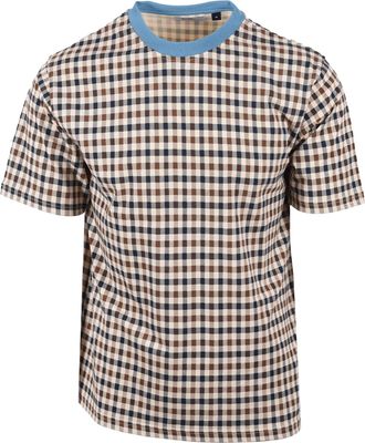 Aquascutum Mens CLUB CHECK T-SHIRT AVIO - Brown Cotton - Size X-Large