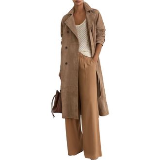 Reiss Ester Suede Trench Coat in Neutral at Nordstrom, Size 10 Us