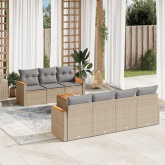 vidaXL Juego De Sof&aacute;s Jard&iacute;n Con Cojines Beige Mezcla 8 Pzas Rat&aacute;n Pe Vidaxl