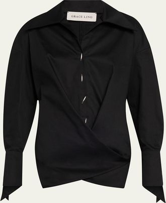 GRACE LING Collared Wrap Blouse