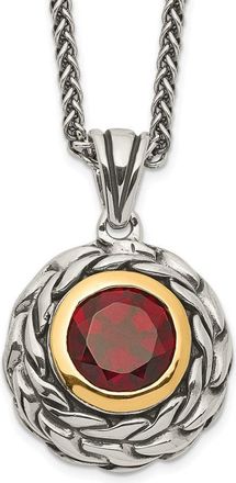 Diamond2Deal Sterling Silver with 14K Accent Round Garnet Pendant Necklace