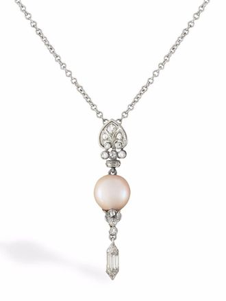 Pragnell Collana con pendente Edwardian in platino con diamanti e perla - Argento