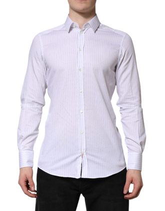 Dolce & Gabbana Mens White Stripes Cotton Long Sleeve Formal Shirt