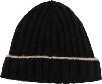 Brunello Cucinelli Zwarte Geribbelde Cashmere Gebreide Muts - Heren - Hoeden - Zwart - L - Kasjmier - Accessoires
