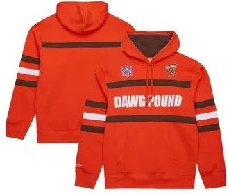 Mitchell & Ness Mens Orange Cleveland Browns Vintage Logo Head Coach Fleece Pullover Hoodie at Nordstrom, Size X-Large