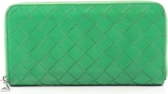 Bottega Veneta Intrecciato Green Leather Long Wallet (Bi-Fold) (Pre-Owned)