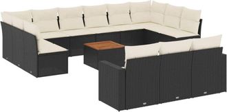 vidaXL Set Sof&aacute;s De Jard&iacute;n 14 Pzas Con Cojines Rat&aacute;n Sint&eacute;tico Negro Vidaxl