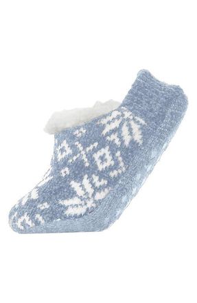 MeMoi Nordic Pattern Fleece Lined Slipper Socks in Denim at Nordstrom, Size Medium