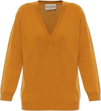 Valentino Garavani Cashmere V-neck trui - Dames - Cashmere truien - Bruin - M - Kasjmier - Truien & Vesten