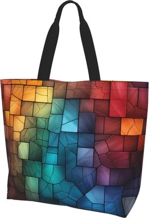 Generic Colored Tiles Tote Bag Large Capacity Shopping Bag Durable Handbags For Picnic Casual College
