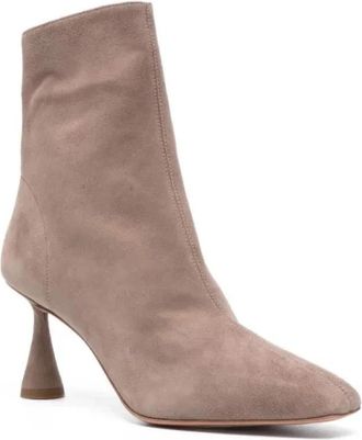 Aquazzura Amore Bootie 75 - Dames - Laarzen met Hak - Beige - 39 1/2 EU - Leer - Schoenen