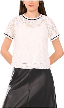 Vince Camuto Crew Neck Short Sleeve Top Womens Clothing New Ivory : LG, Cotton/Nylon/Rayon