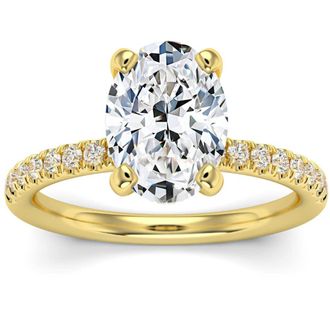 Pompeii3 3 1/2Ct Oval Diamond Engagement Ring Lab Grown in 14k Gold Hidden Halo