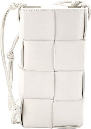 Bottega Veneta White Maxi Intrecciato Leather Cassette Phone Holder Crossbody (Authentic Pre-Loved)