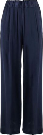 Semicouture Broeken, Dames, Blauw, XL, Blauwe Zijdeblend Broek met Plooien