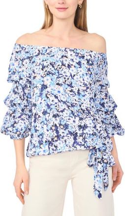 Vince Camuto Floral Off the Shoulder Bubble Sleeve Top in 462 Blue Shadow at Nordstrom, Size X-Small
