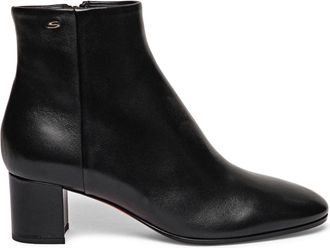 Santoni Enkellaars met halfhoge hak - Dames - Laarzen met Hak - Zwart - 38 EU - Leer - Schoenen