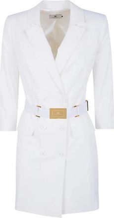 Elisabetta Franchi Technische Stretch Jurk met Riem - Dames - Korte kleedjes - Wit - S - Leer - Kleedjes