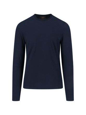 Zanone Navy Cotton Long-Sleeved Crewneck Tee