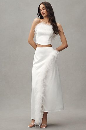 Hutch Faux-Feather Strapless Crop Top & Column Maxi Skirt Set