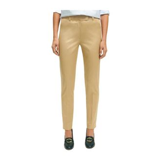 Brooks Brothers Dark Beige Cotton Sateen Trousers - female - Brooks Brothers - Slim-fit Trousers - Beige - 2XS - Trousers