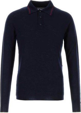 Balenciaga Gebreide L/S Polo - Heren - Ronde hals truien - Blauw - M - Wol - Truien & Vesten