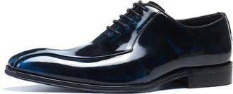 Generic Mens Patent Leather Formal Shoes Lace Up Wedding Business Shoes Low Block Heel Vintage Dress Shoe,Blue,6.5 UK