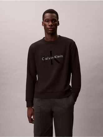 Calvin Klein Jeans Calvin Klein Mens Fleece Velvet Monologo Graphic Relaxed Sweatshirt - Black - 2XL