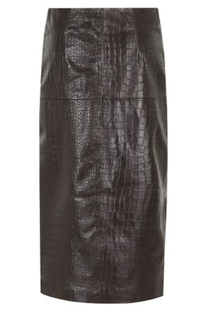 Federica Tosi Brown Crocodile-Embossed Leather Midi Skirt