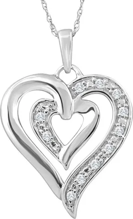 Pompeii3 10K White Gold 1/10Ct TW Real Diamond Heart Pendant Necklace