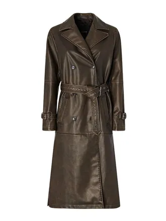 Pinko Brown Tamerice Faux Leather Trench Coat