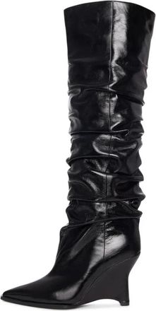 Cesare Gaspari Leren Slouch Laarzen - Dames - Laarzen met Hak - Zwart - 40 EU - Leer - Schoenen