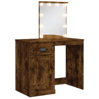 Berkfield Home Dressing Table with LED Lights Smoked Oak 90x42x132.5 cm in Brown